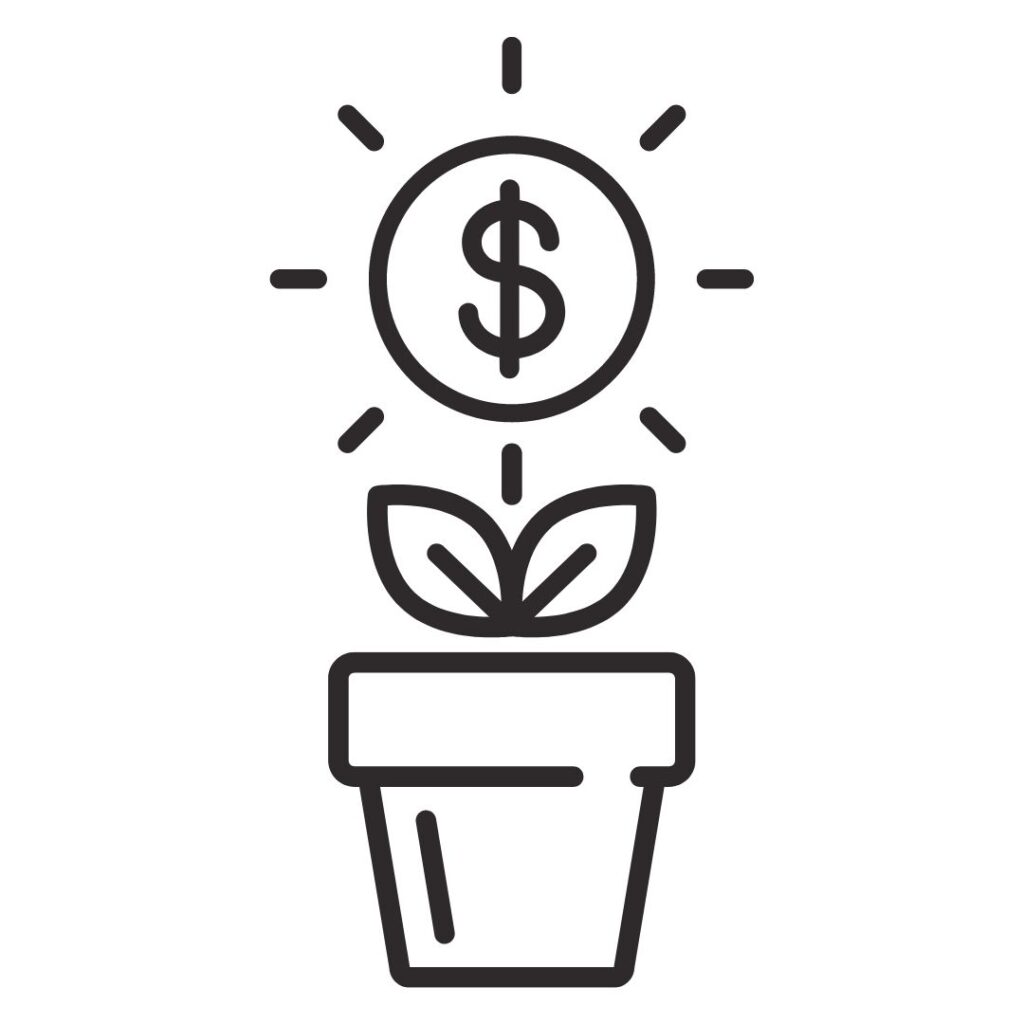 clipart pot with a plant growing out that looks like a money symbol. 