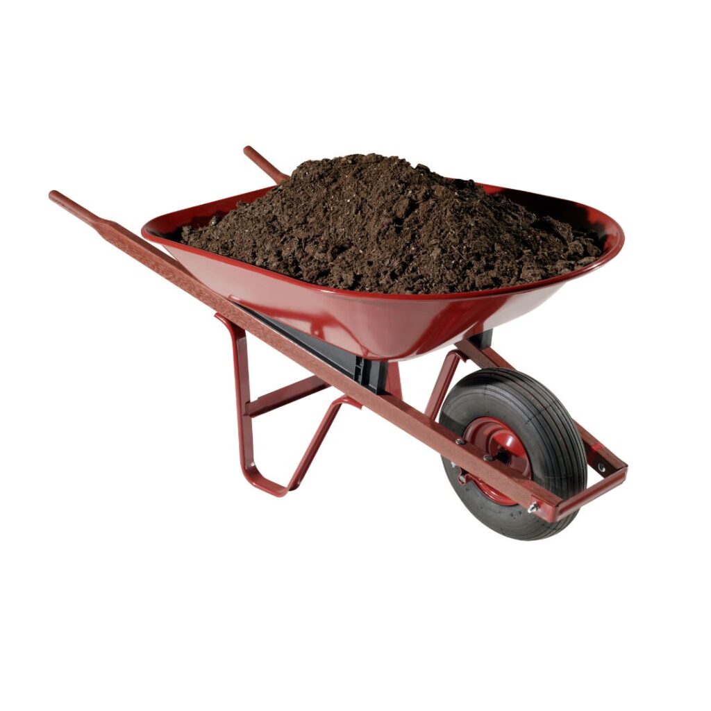 wheelbarrow full of sifted soil